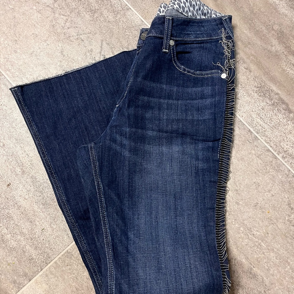 Ariat Dark Indigo Wide-Leg Jeans with Frayed Side Trim